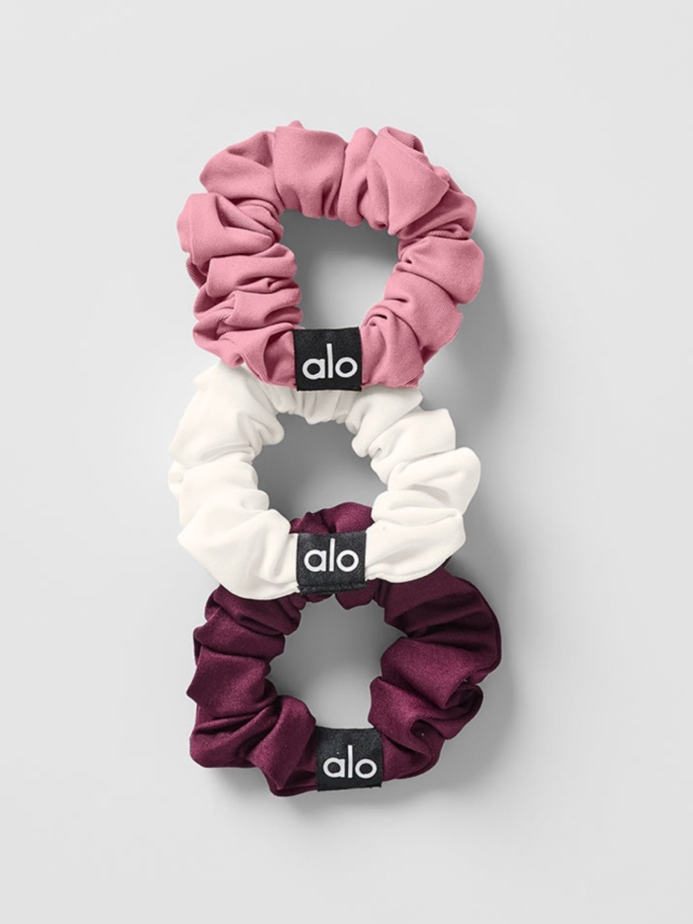 LIMITED ALO Yoga Fresh Mini Scrunchie (3-Pack) - Burgundy/Pink Wild Rose/Ivory
